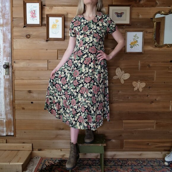 Vintage 1990s Dress Women's US size 6 M Floral Print 90s Dresses Retro Thrift - Picture 2 of 10